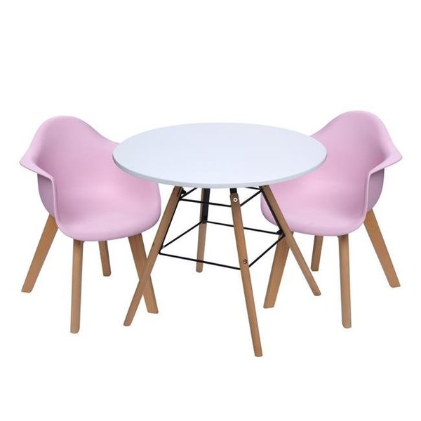 Gift Mark Gift Mark T3071P Mid-Century Modern Round Kids Table with Pink Arm Two Chairs - 14 x 16.5 x 22.5 in. T3071P